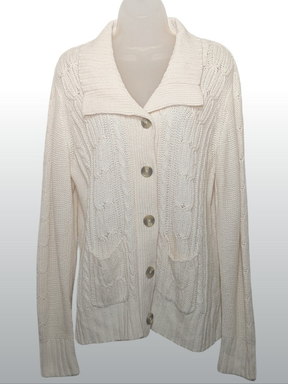 St. John's Bay Cream Cable-Knit Button Cardigan | Chunky Knit | Vintage | Chic